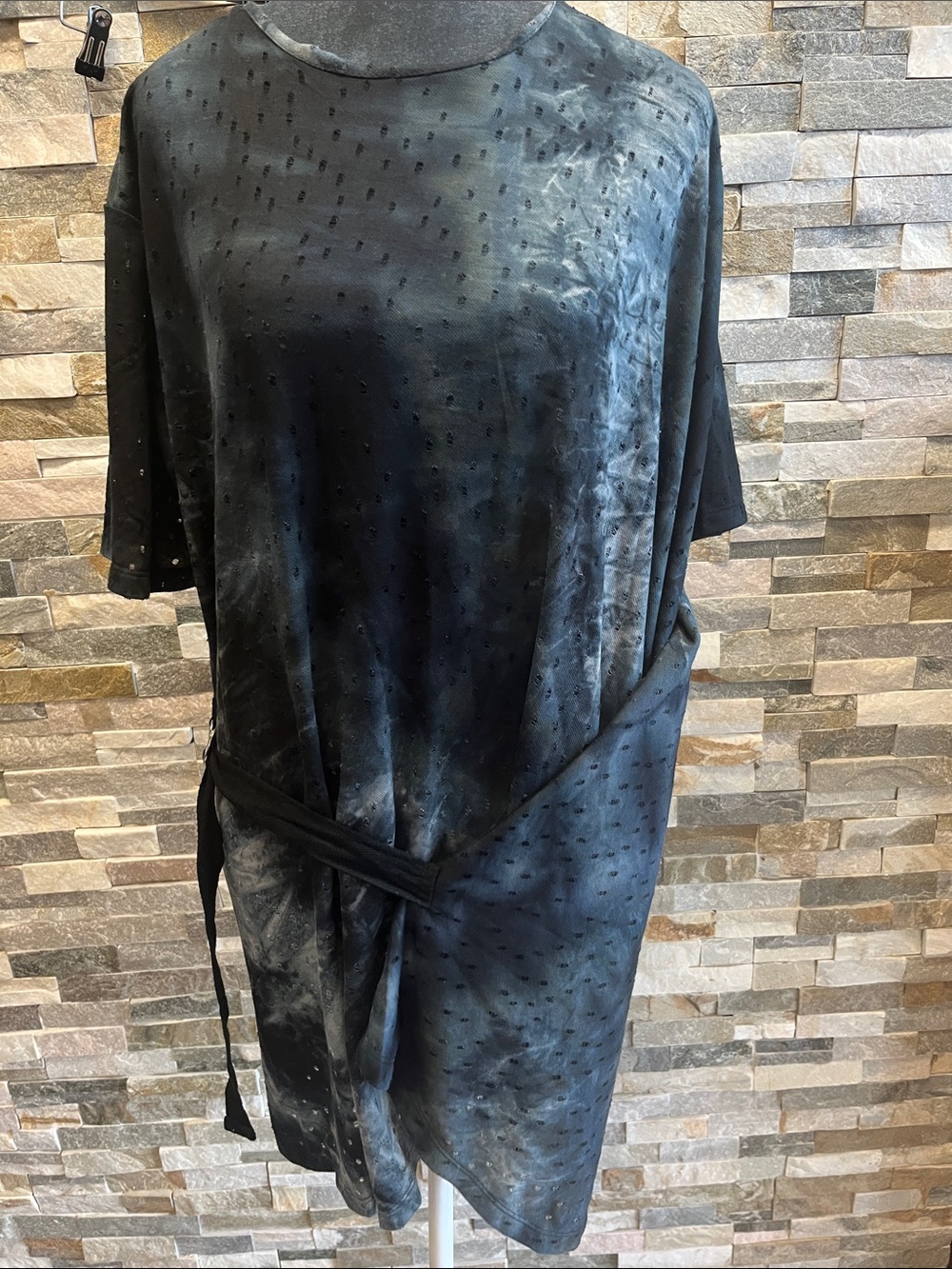 FAVLUX Black Tie-Dye Overlay Dress
